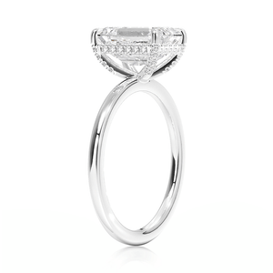 Emerald Cut Four Prong Engagement Ring With Hidden Halo