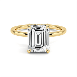 Emerald Cut Four Prong Engagement Ring With Hidden Halo