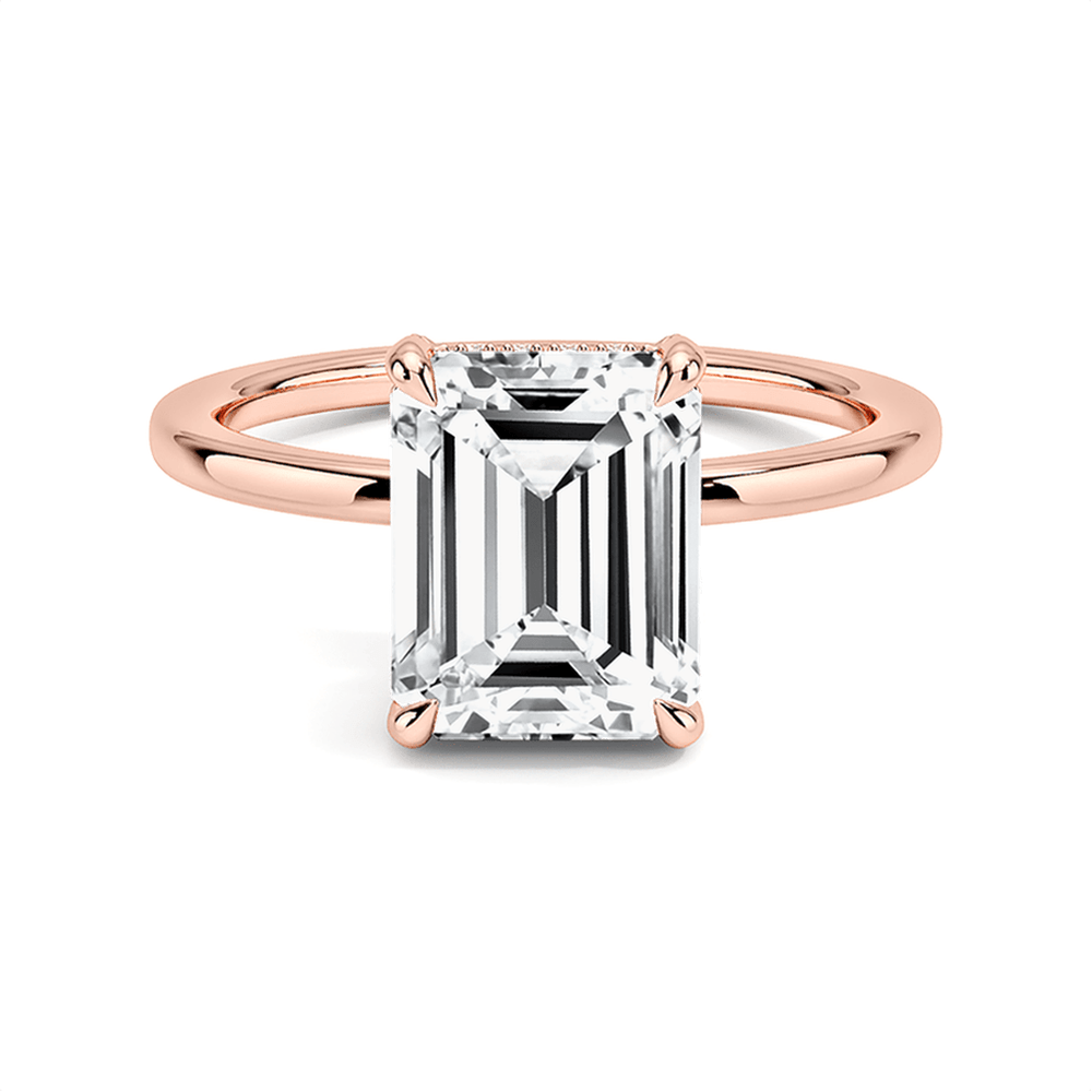 Emerald Cut Four Prong Engagement Ring With Hidden Halo