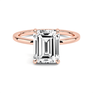 Emerald Cut Four Prong Engagement Ring With Hidden Halo