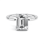 Emerald Cut Four Prong Lab Grown Diamond Engagement Ring With Hidden Halo