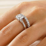 Emerald Cut Hidden Halo Moissanite Bridal Set