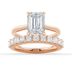 Emerald Cut Hidden Halo Moissanite Bridal Set