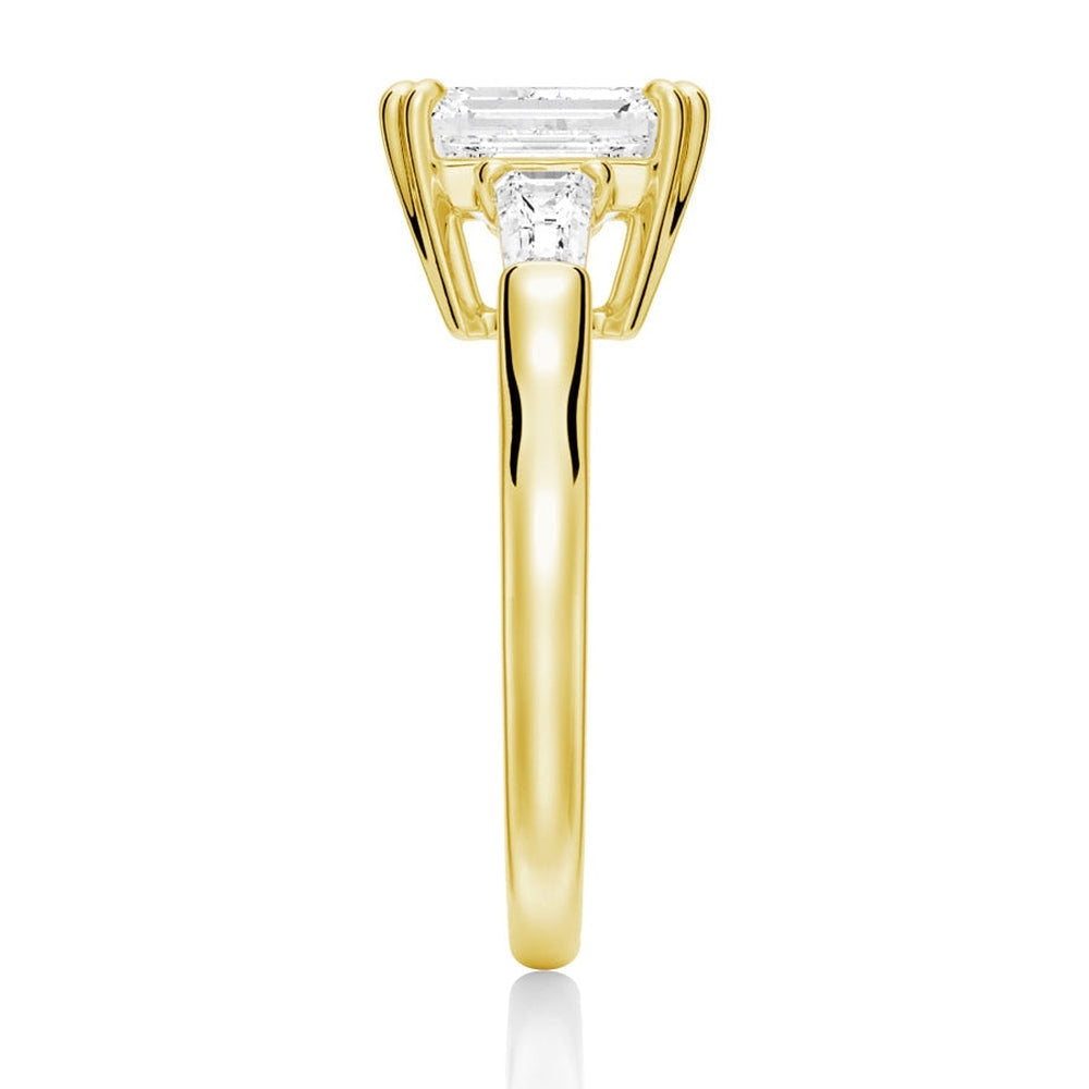 Emerald-Cut Lab Grown Diamond Engagement Ring with Tapered Baguette Stones