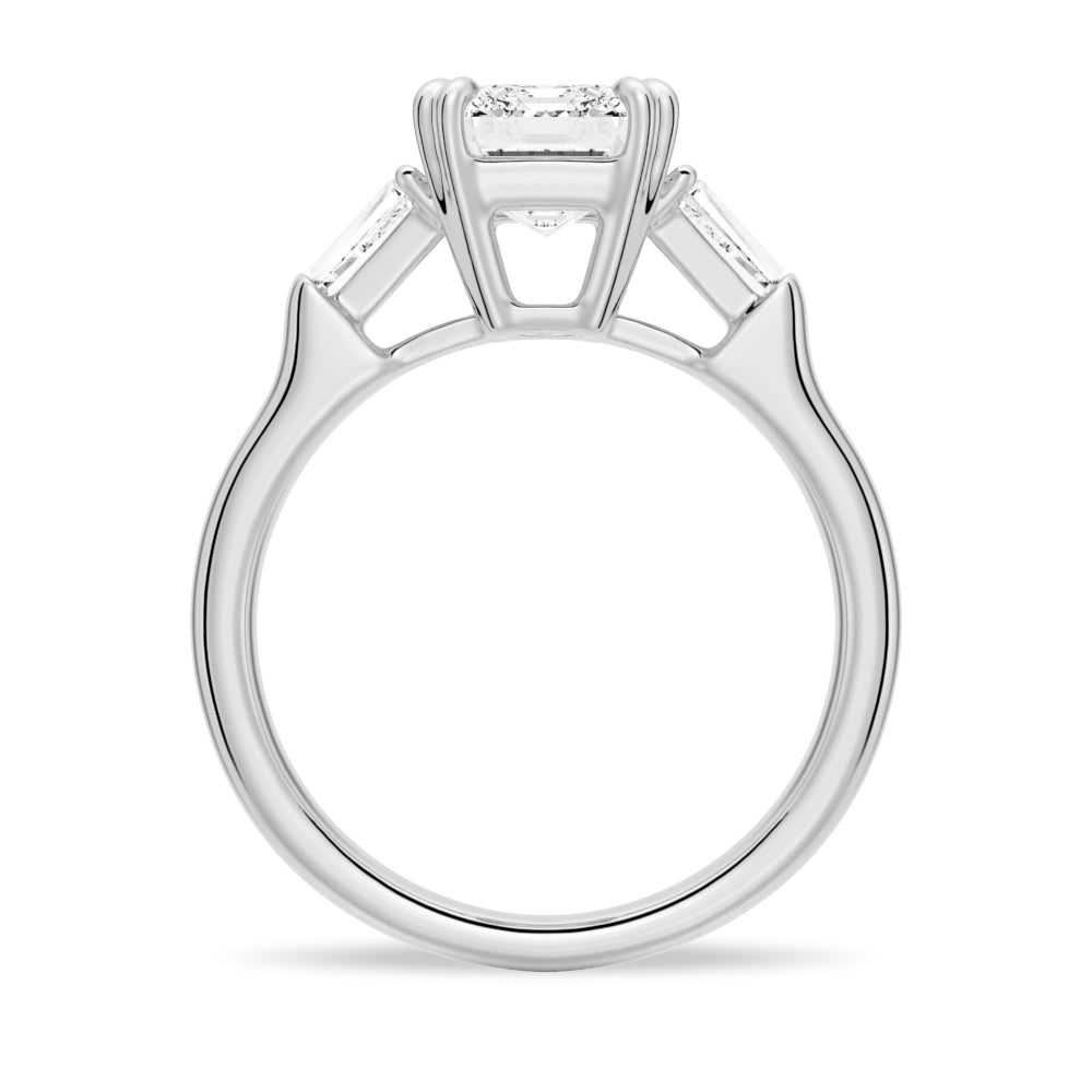 Emerald-Cut Moissanite Engagement Ring with Baguette Side Stones