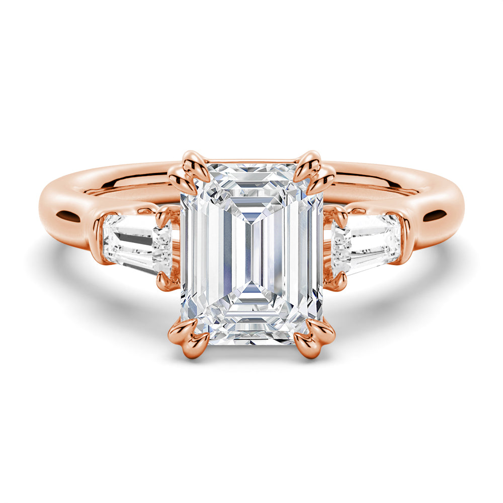 Emerald-Cut Moissanite Engagement Ring with Baguette Side Stones