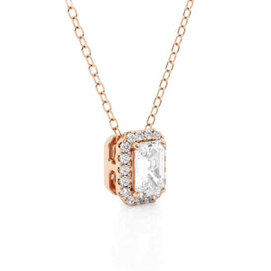 Emerald Cut Pavé Moissanite Halo Necklace