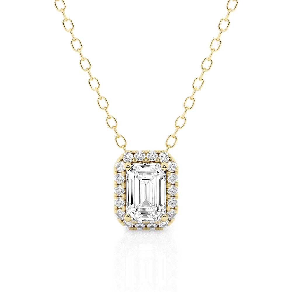 Emerald Cut Pavé Moissanite Halo Necklace