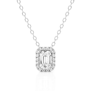 Emerald Cut Pavé Moissanite Halo Necklace