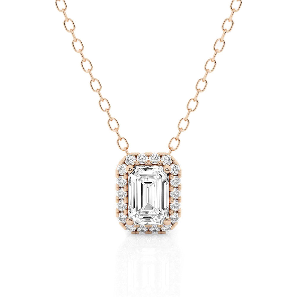 Emerald Cut Pavé Moissanite Halo Necklace