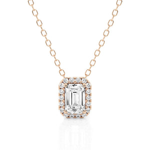 Emerald Cut Pavé Moissanite Halo Necklace