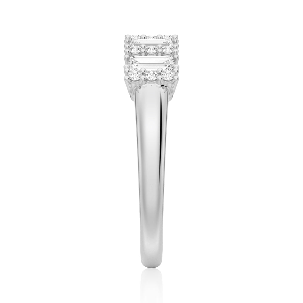 Emerald Cut and Round Pave Moissanite Wedding Band