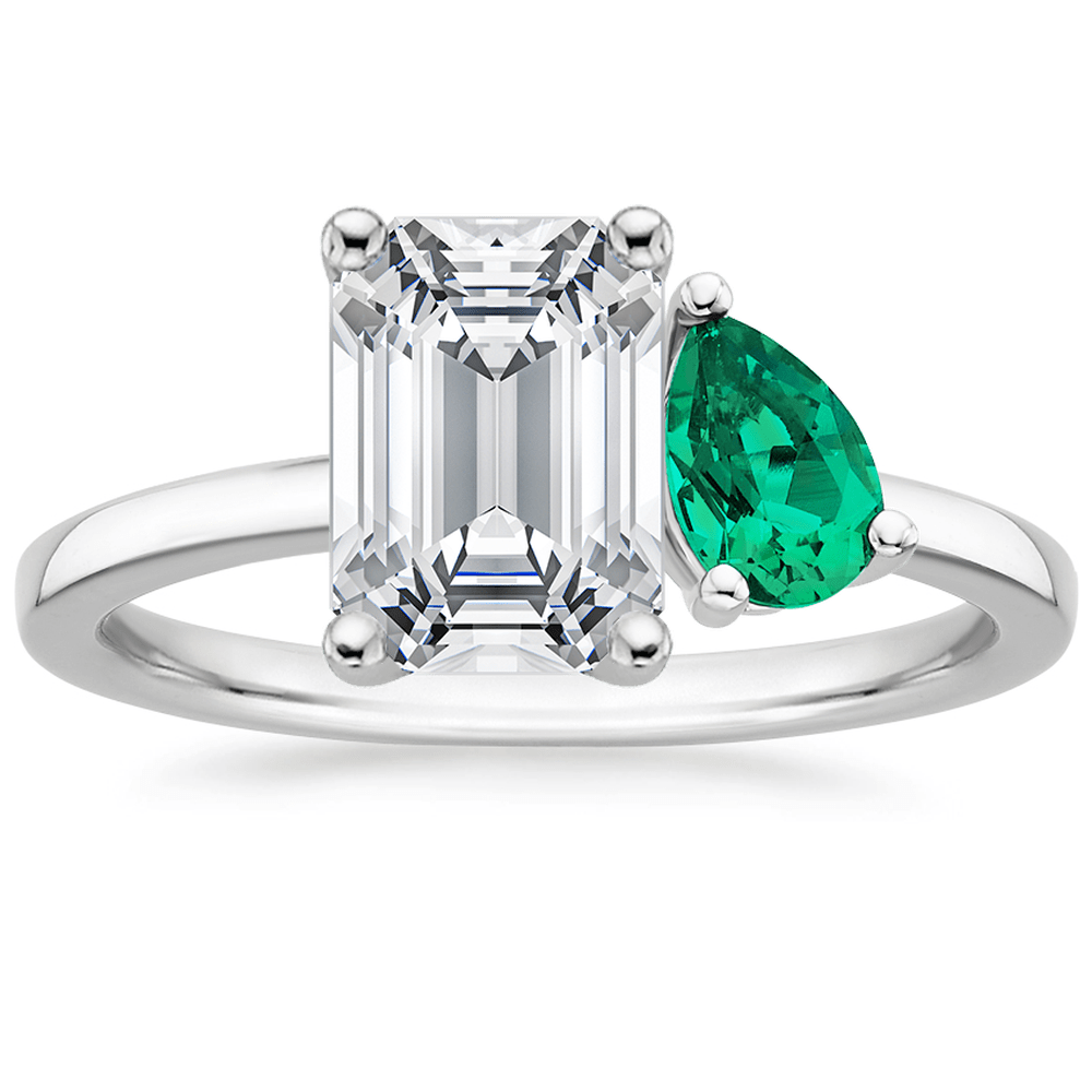 Emerald and Pear Cut Emerald Engagement Ring