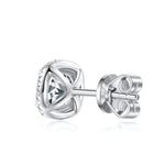 Four-Prong Halo Moissanite Stud Earrings - 1 CT.