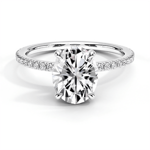 Four Prong Oval Shaped Lab Grown Diamond Engagement Ring With Hidden Halo