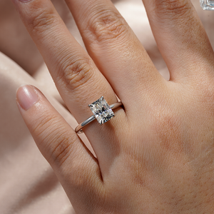 Four-Prong Radiant Moissanite Engagement Ring With Hidden Halo