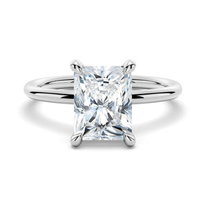 Four-Prong Radiant Moissanite Engagement Ring With Hidden Halo