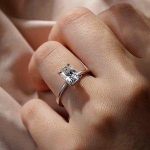 Four-Prong Radiant Moissanite Engagement Ring With Hidden Halo