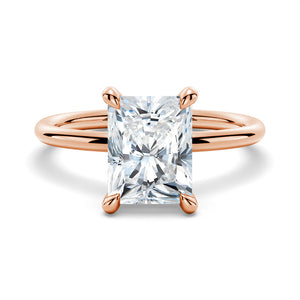 Four-Prong Radiant Moissanite Engagement Ring With Hidden Halo