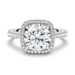 Four Prongs Round Cut Pavé Halo Moissanite Engagement Ring