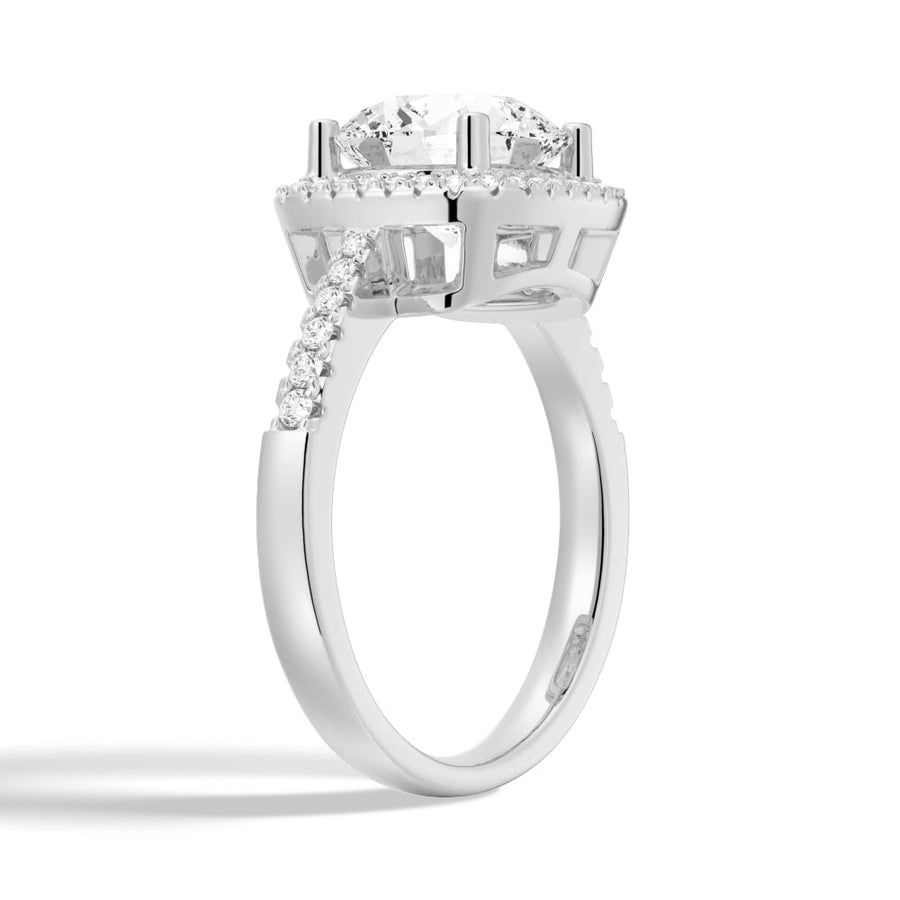 Four Prongs Round Cut Pavé Halo Moissanite Engagement Ring