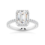 Half Eternity Emerald Cut Moissanite Halo Engagement Ring