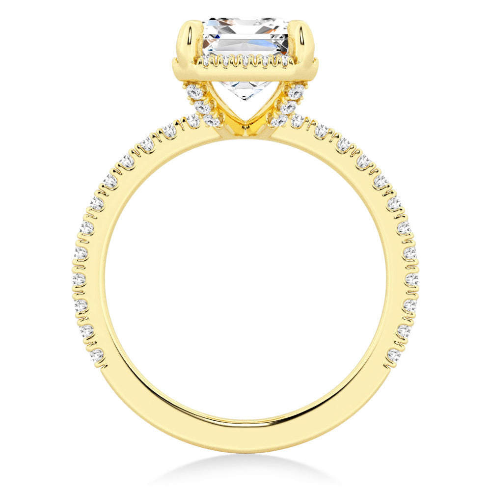 Half Eternity Emerald Cut Moissanite Halo Engagement Ring