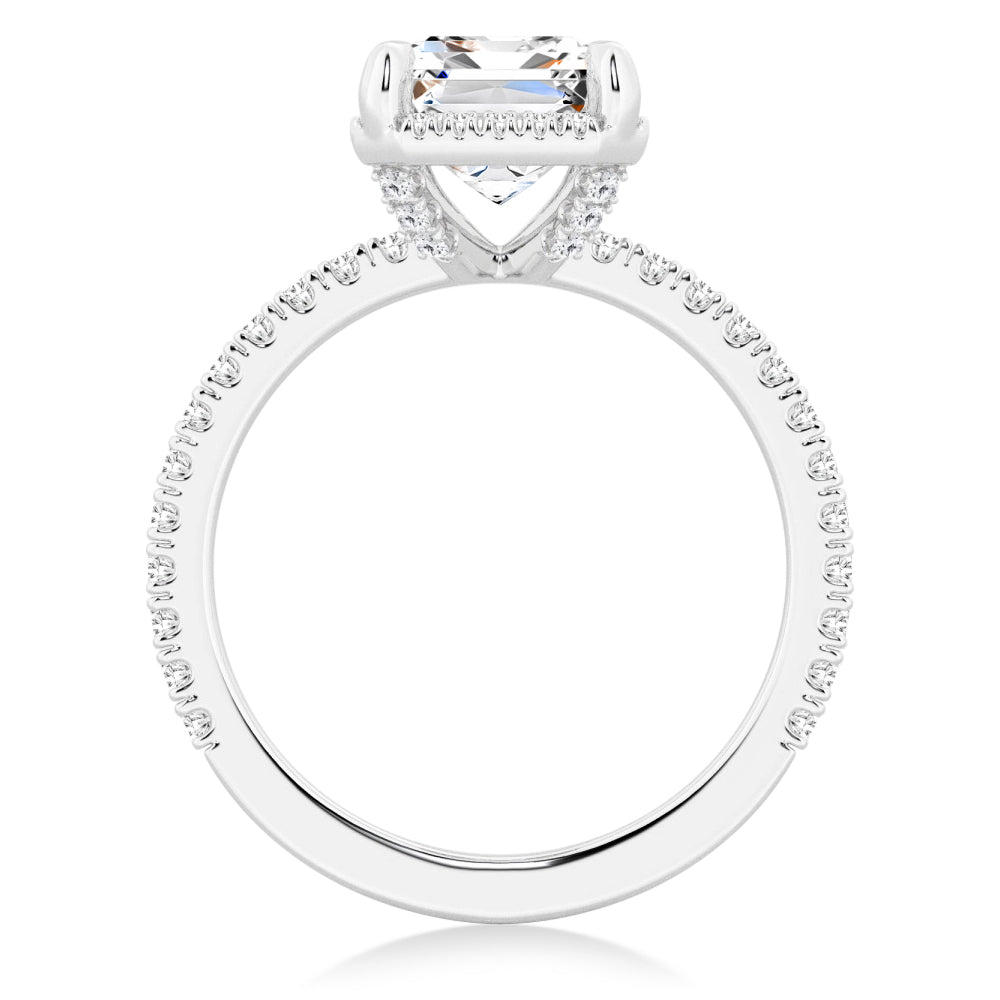 Half Eternity Emerald Cut Moissanite Halo Engagement Ring