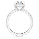 Half Eternity Emerald Cut Moissanite Halo Engagement Ring