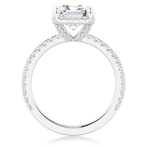 Half Eternity Emerald Cut Moissanite Halo Engagement Ring