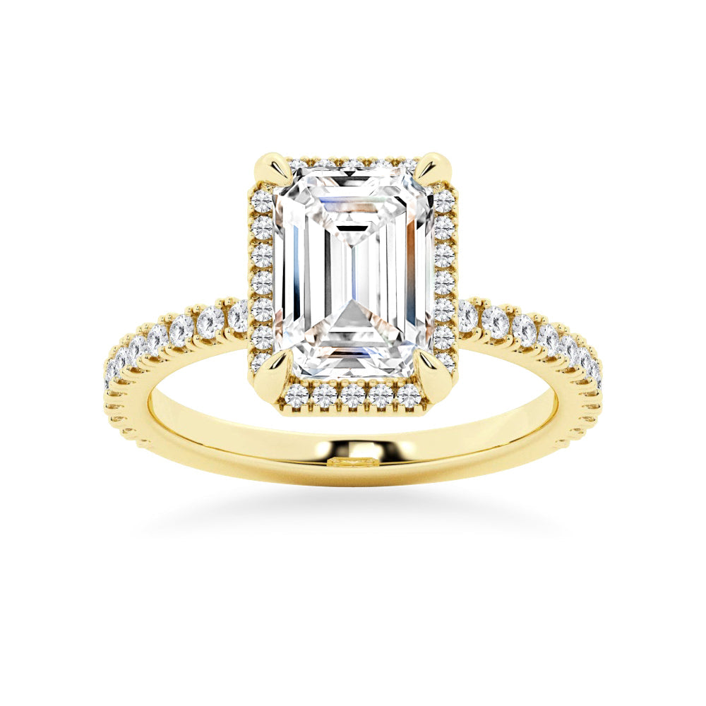 Half Eternity Emerald Cut Moissanite Halo Engagement Ring