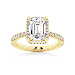 Half Eternity Emerald Cut Moissanite Halo Engagement Ring