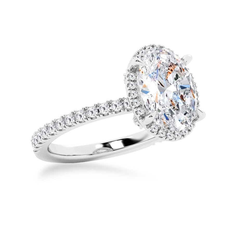 Half Eternity Oval Cut Moissanite Halo Engagement Ring