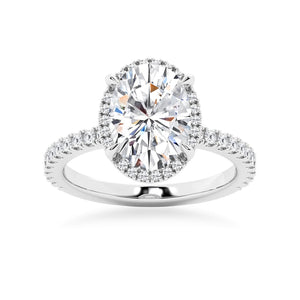 Half Eternity Oval Cut Moissanite Halo Engagement Ring