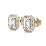 Halo Emerald Cut Moissanite Earrings