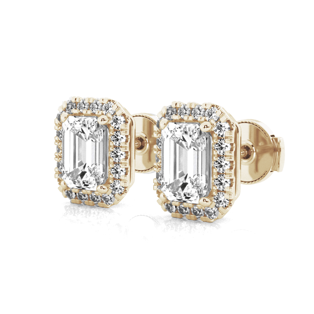 Halo Emerald Cut Moissanite Earrings