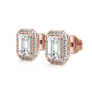 Halo Emerald Cut Moissanite Earrings