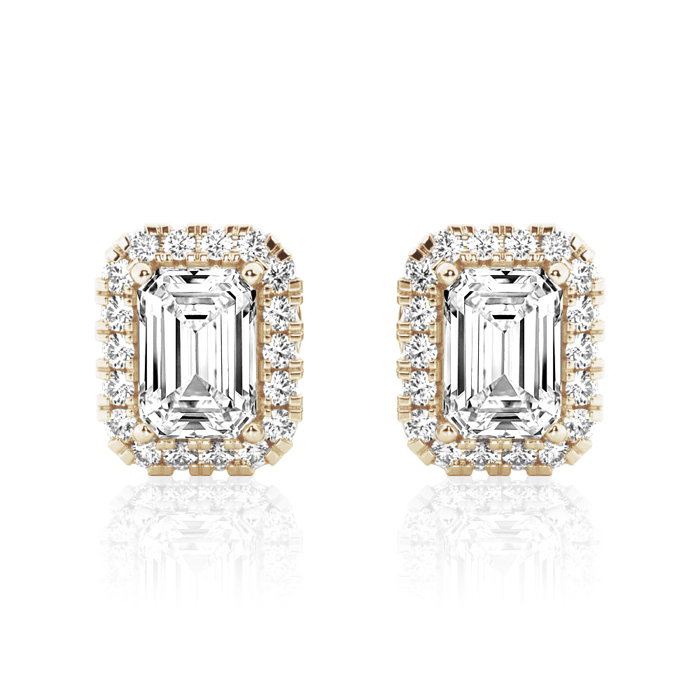 Halo Emerald Cut Moissanite Earrings