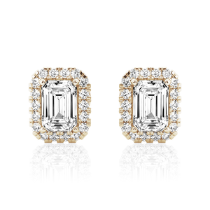 Halo Emerald Cut Moissanite Earrings