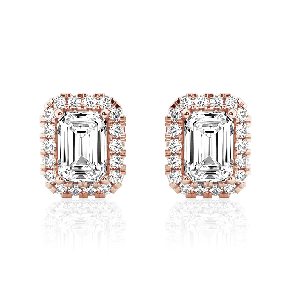 Halo Emerald Cut Moissanite Earrings