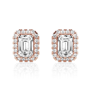 Halo Emerald Cut Moissanite Earrings