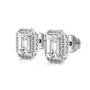 Halo Emerald Cut Moissanite Earrings