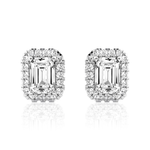 Halo Emerald Cut Moissanite Earrings