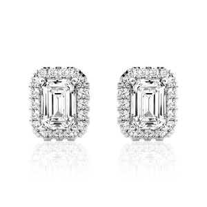 Halo Emerald Cut Moissanite Earrings