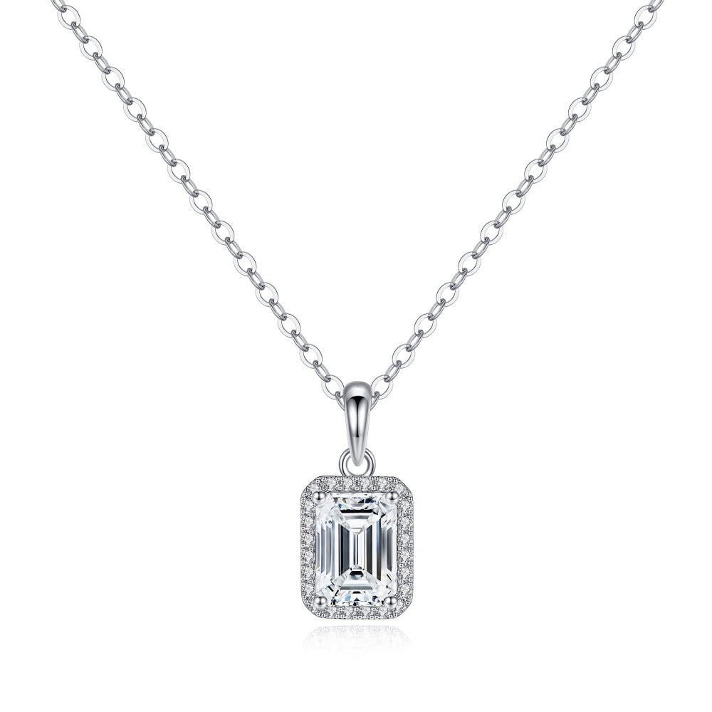 Halo Emerald cut Moissanite Necklace