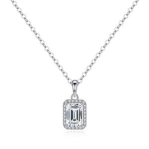 Halo Emerald cut Moissanite Necklace