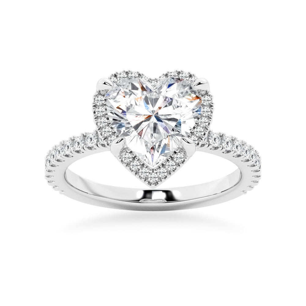 Halo Half Eternity Heart Shaped Moissanite Engagement Ring