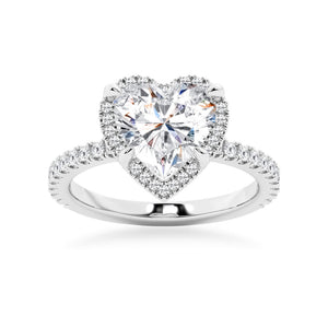 Halo Half Eternity Heart Shaped Moissanite Engagement Ring