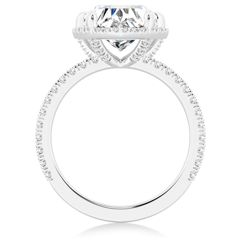 Halo Half Eternity Heart Shaped Moissanite Engagement Ring