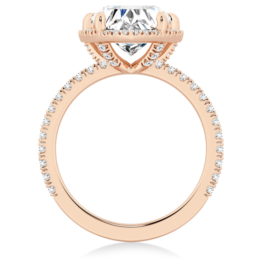 Halo Half Eternity Heart Shaped Moissanite Engagement Ring